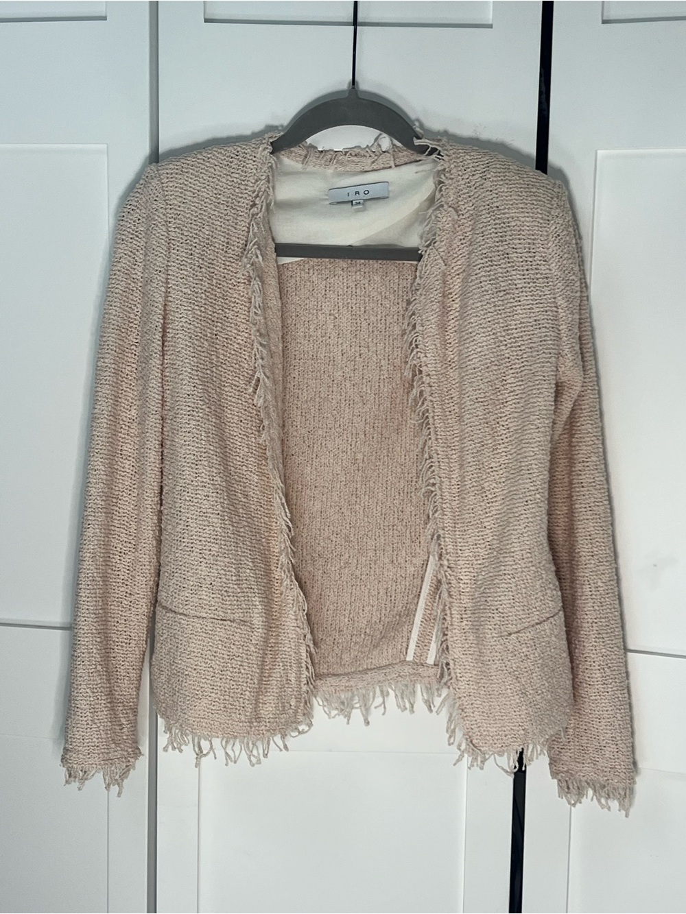IRO Fringed Open-Front Knit Cardigan - Light Beige